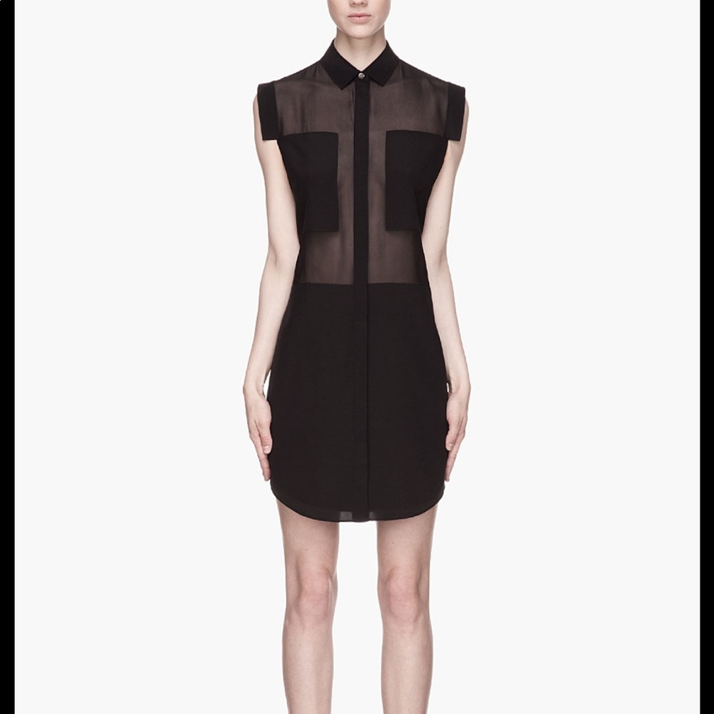 T By Alexander Wang Tan Mesh Sheet Panel Dress - image 1